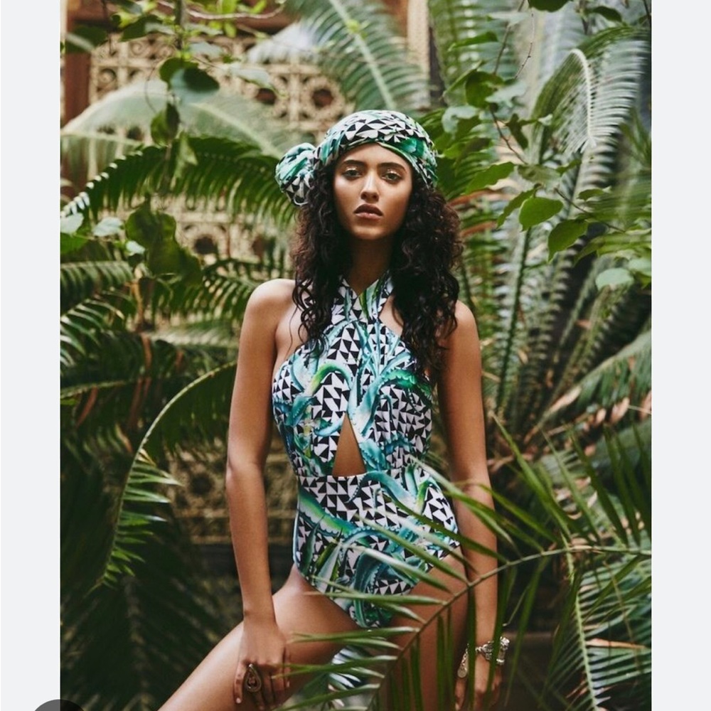 Mara Hoffman aloe print cross top one piece